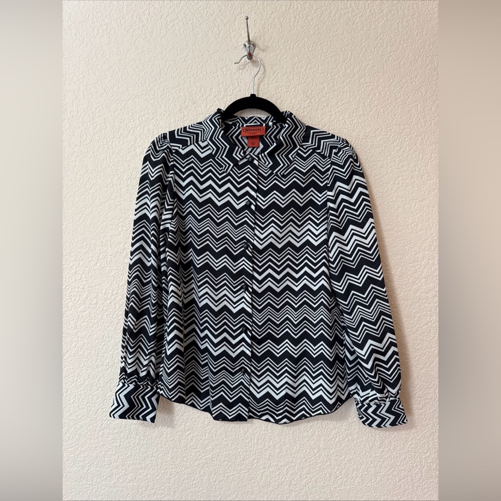 NWOT Missoni Target Women’s Black White Chevron Zig Zag Print Blouse Sz S Career